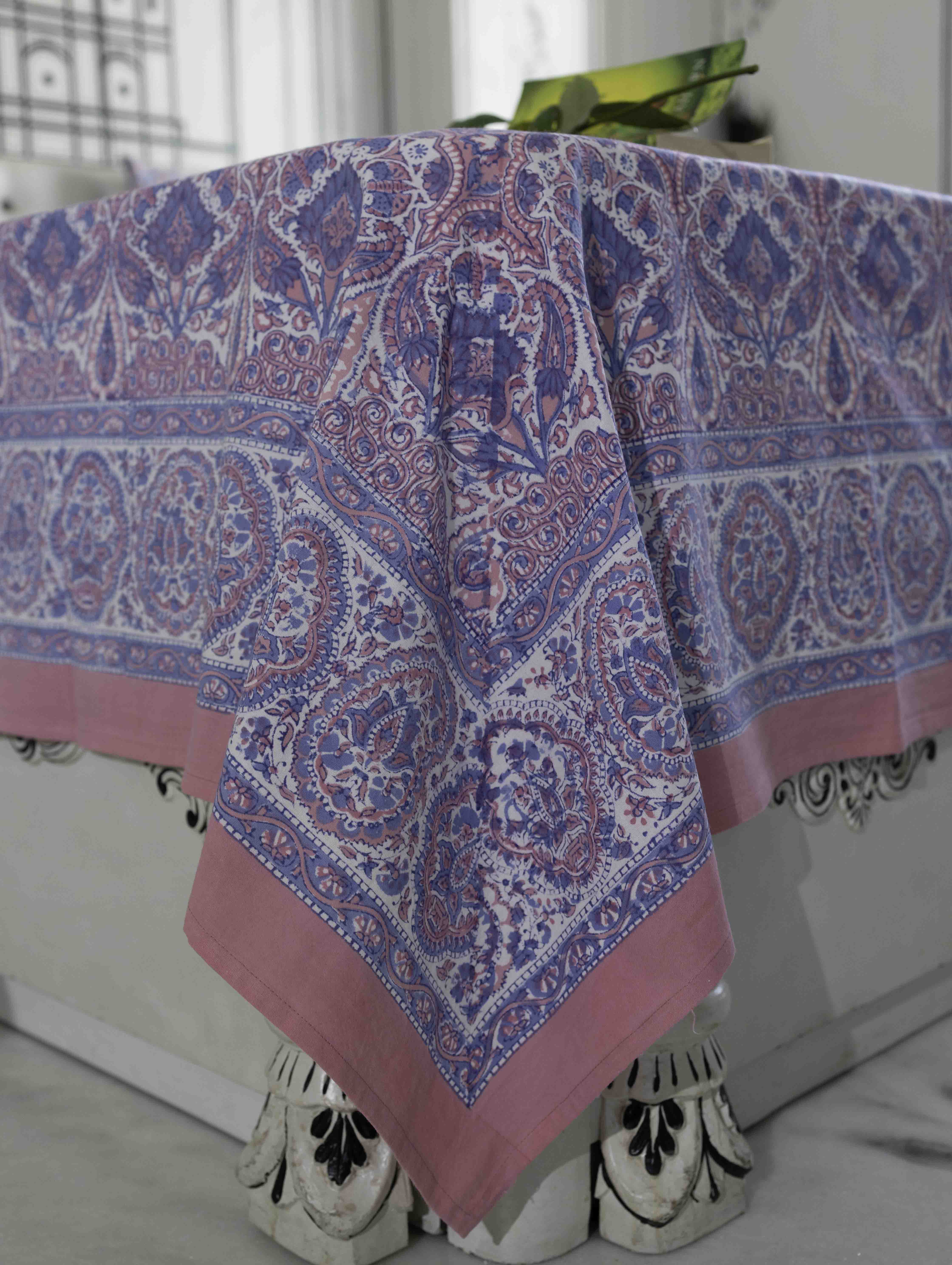 Pink & Blue Fern Block Print Bedsheet Set view 2