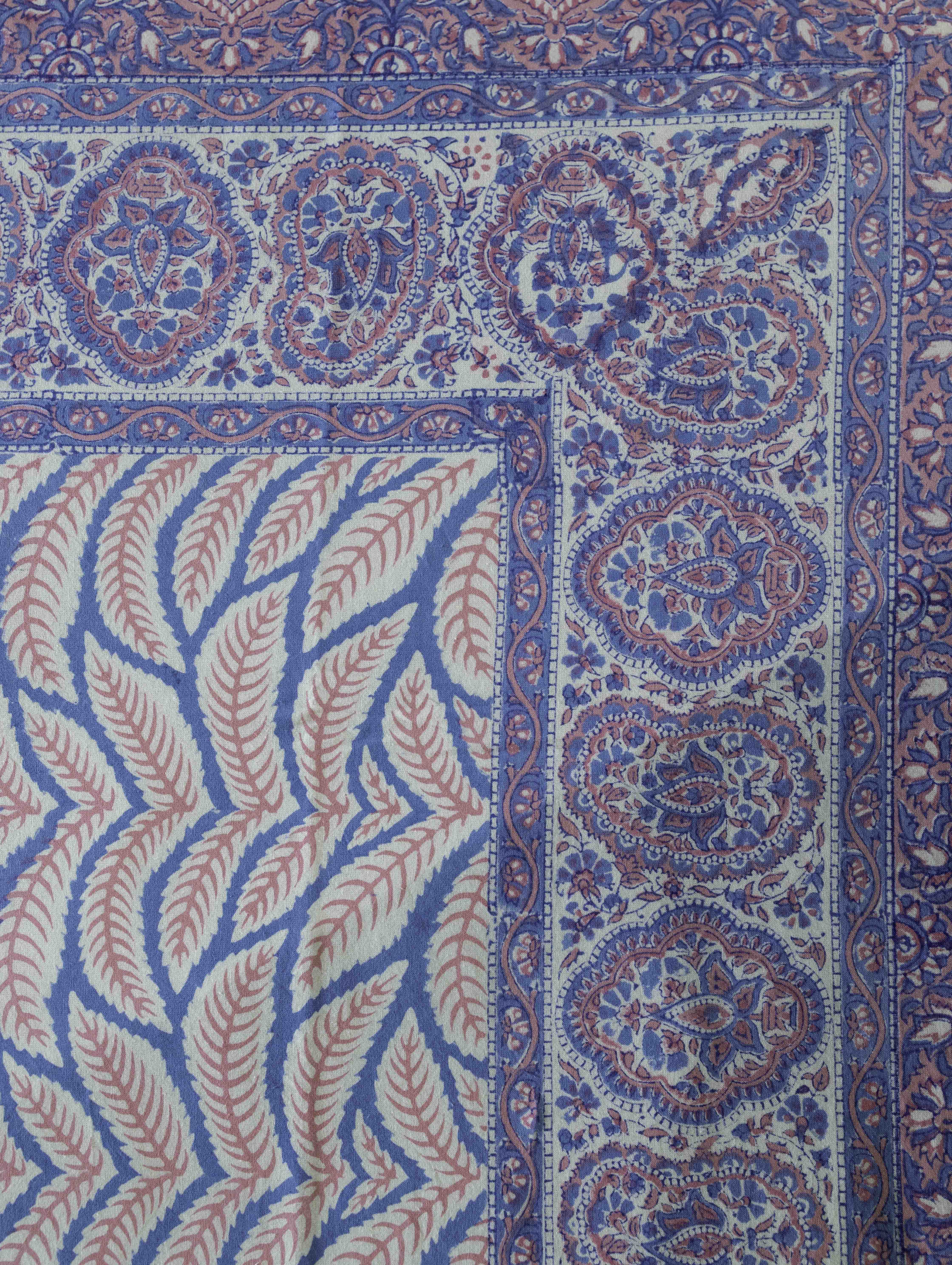 Pink & Blue Fern Block Print Bedsheet Set view 5