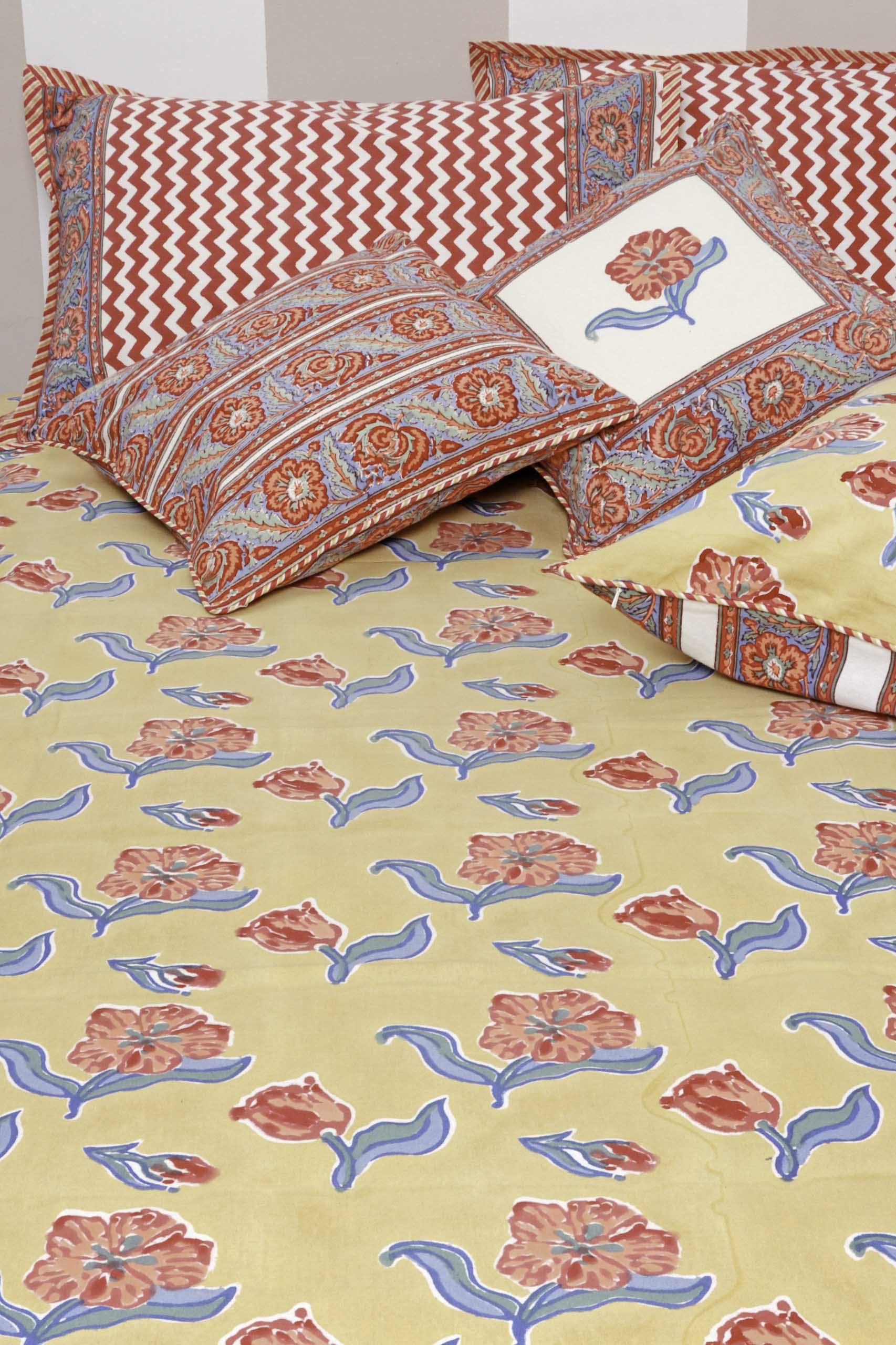 Red Poppy Block Print Bedsheet Set