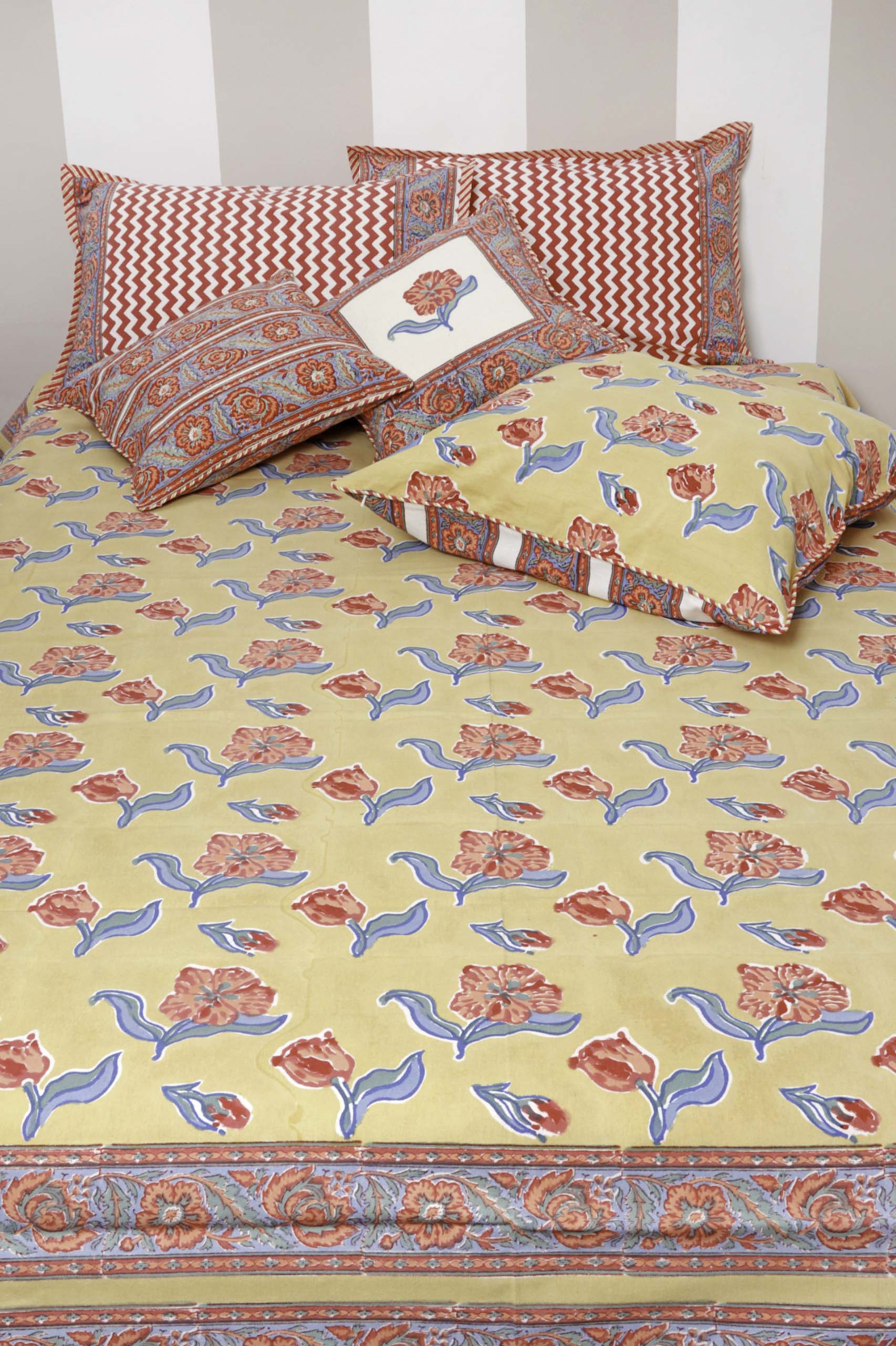 Red Poppy Block Print Bedsheet Set view 2