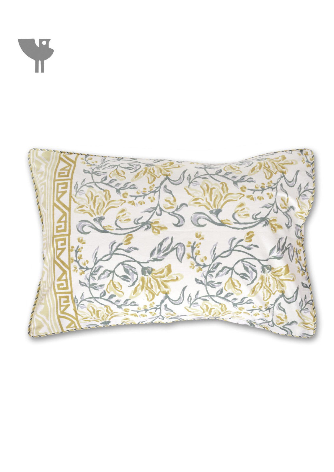 Yellow Floral Vine Block Print Pillow Cover
