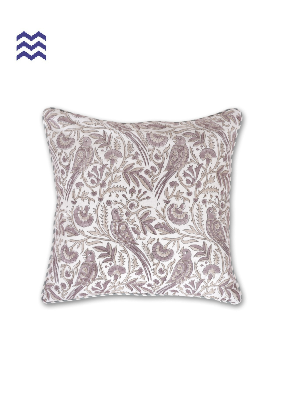 Mauve Bird Garden Block Print Cushion Cover