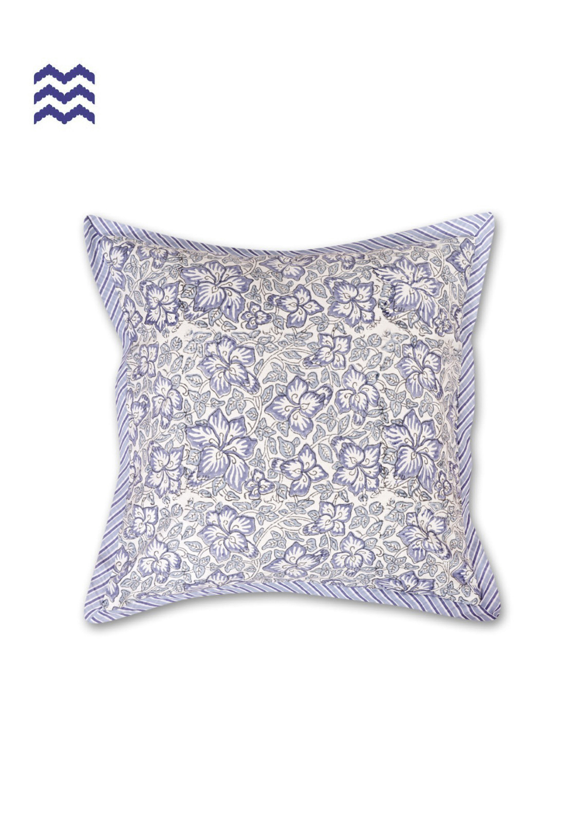 Blue Hibiscus Block Print Cushion Cover