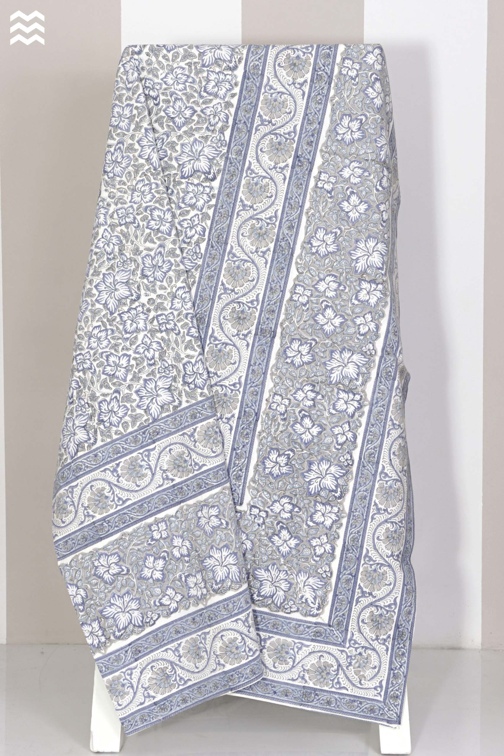 Classic Indigo Floral Block Print Quilt