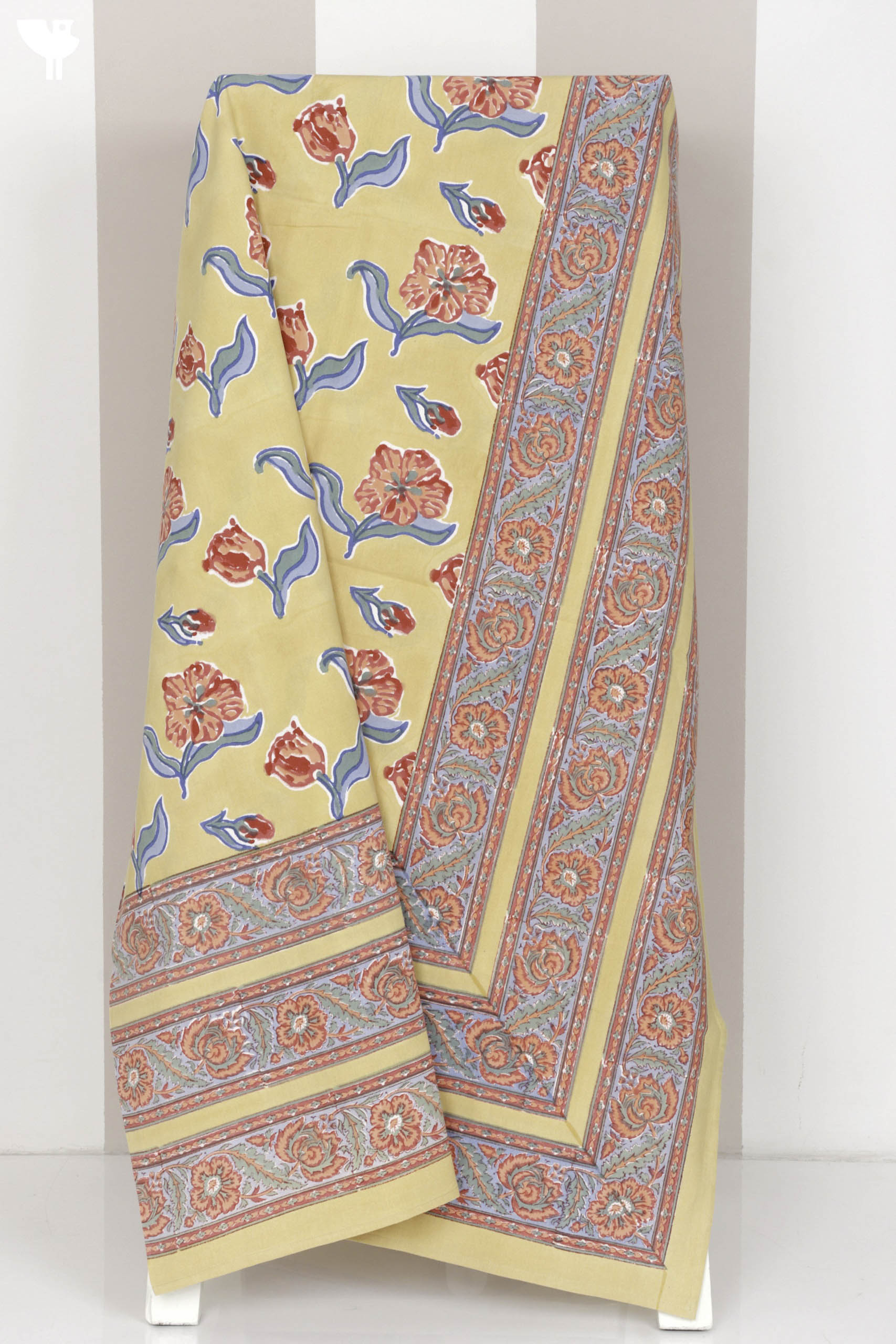 Yellow Poppy Bloom Hand Block Print Quilt